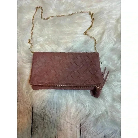 Urban Expressions Weave Vegan Leather Crossbody Purse Dusty Pink - Picture 1 of 11